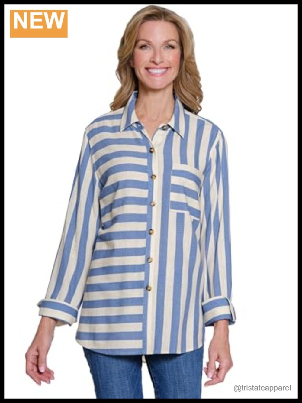Multiples Linen-Rayon Button-Front Hi-Lo Shirt - 3/4 Sleeve Cuffed